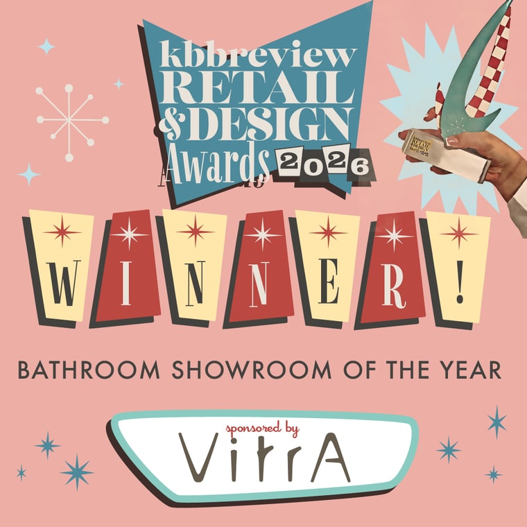 kbbreview Retail and Design Awards 2026 winner badge. Bathroom Showroom of the Year, sponsored by VitrA.